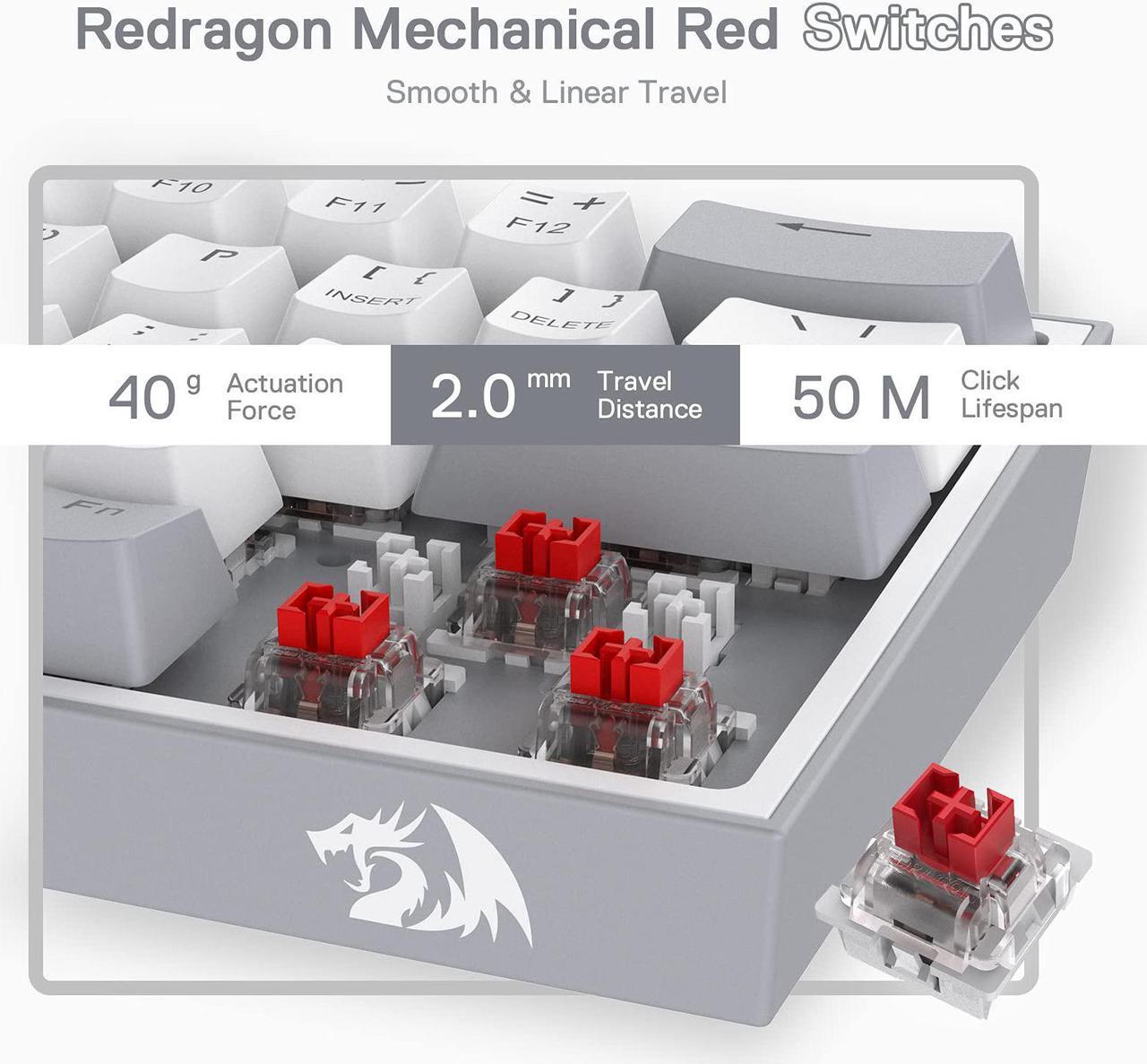 Alt view image 6 of 7 - Redragon K617 Fizz 60% Wired RGB Gaming Keyboard, 61 Keys Compact Mechanical Keyboard w/White and Grey Color Keycaps, Linear Red Switch, Pro Driver/Software Supported
