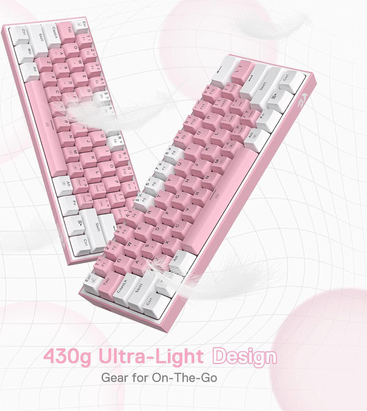 Alt view image 3 of 7 - Redragon K617 Fizz 60% Wired RGB Gaming Keyboard, 61 Keys Compact Mechanical Keyboard w/White and Pink Color Keycaps, Linear Red Switch, Pro Driver/Software Supported