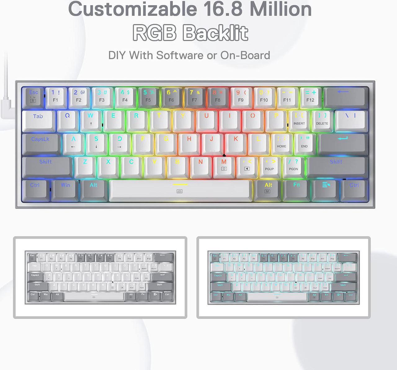 Alt view image 7 of 7 - Redragon K617 Fizz 60% Wired RGB Gaming Keyboard, 61 Keys Compact Mechanical Keyboard w/White and Grey Color Keycaps, Linear Red Switch, Pro Driver/Software Supported