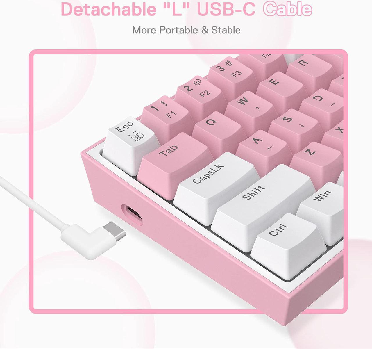 Alt view image 7 of 7 - Redragon K617 Fizz 60% Wired RGB Gaming Keyboard, 61 Keys Compact Mechanical Keyboard w/White and Pink Color Keycaps, Linear Red Switch, Pro Driver/Software Supported