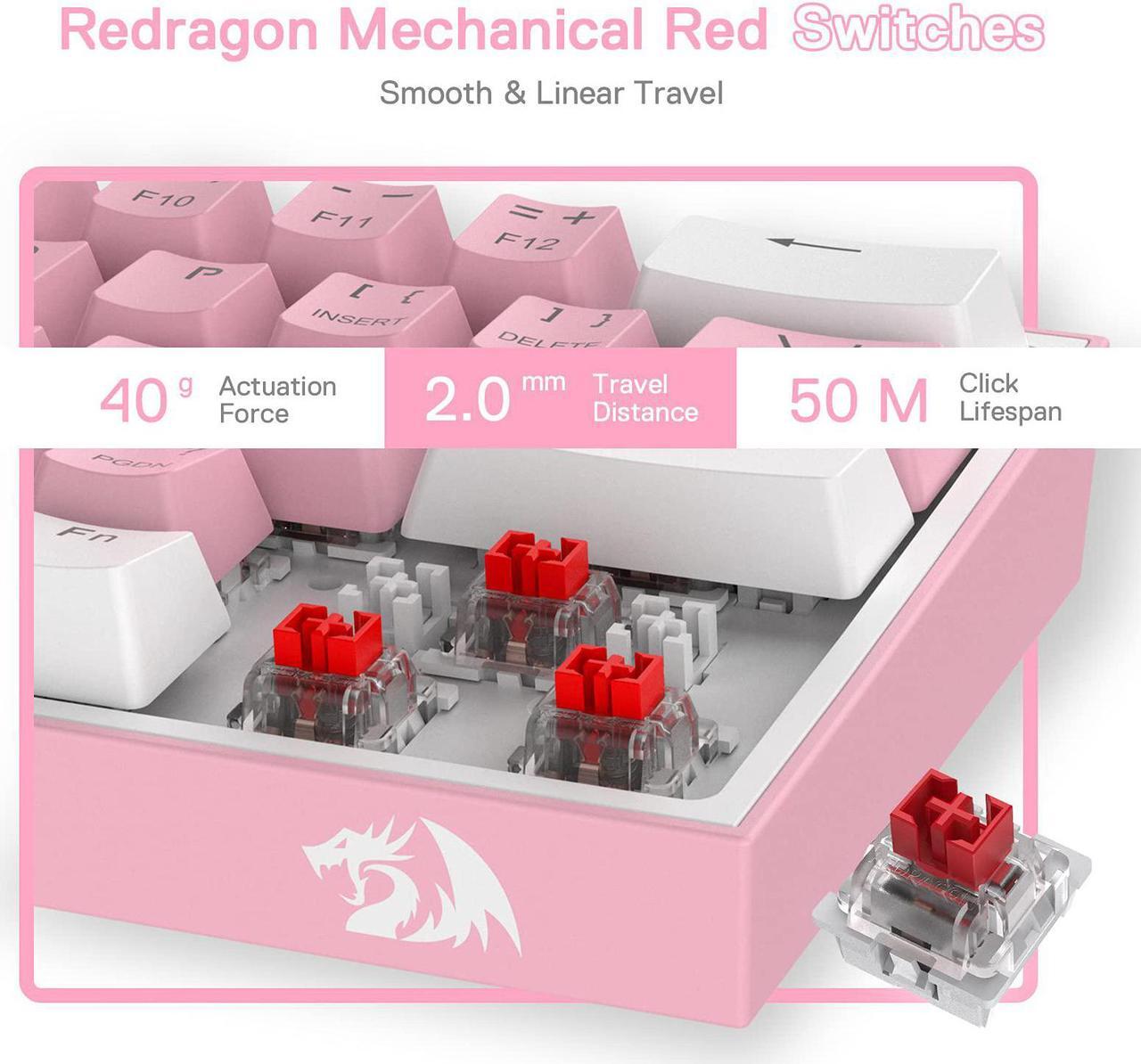 Alt view image 5 of 7 - Redragon K617 Fizz 60% Wired RGB Gaming Keyboard, 61 Keys Compact Mechanical Keyboard w/White and Pink Color Keycaps, Linear Red Switch, Pro Driver/Software Supported