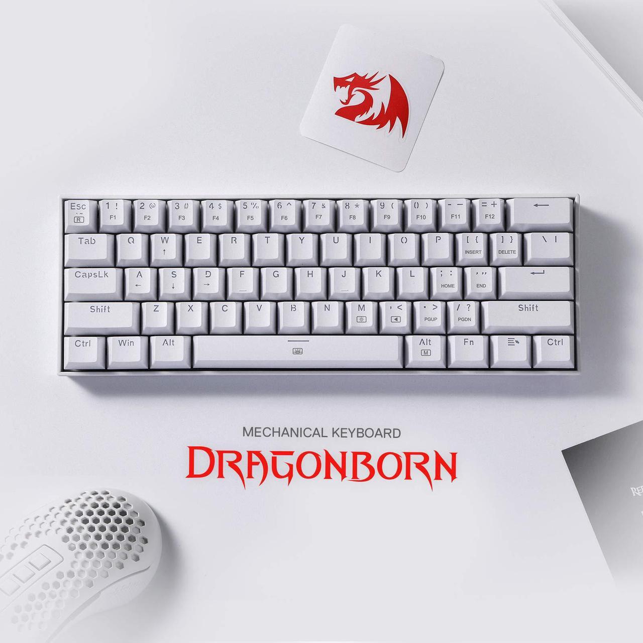 Alt view image 2 of 7 - Redragon K630 Dragonborn 60% Wired RGB Gaming Keyboard, 61 Keys Compact Mechanical Keyboard, Brown Switch White