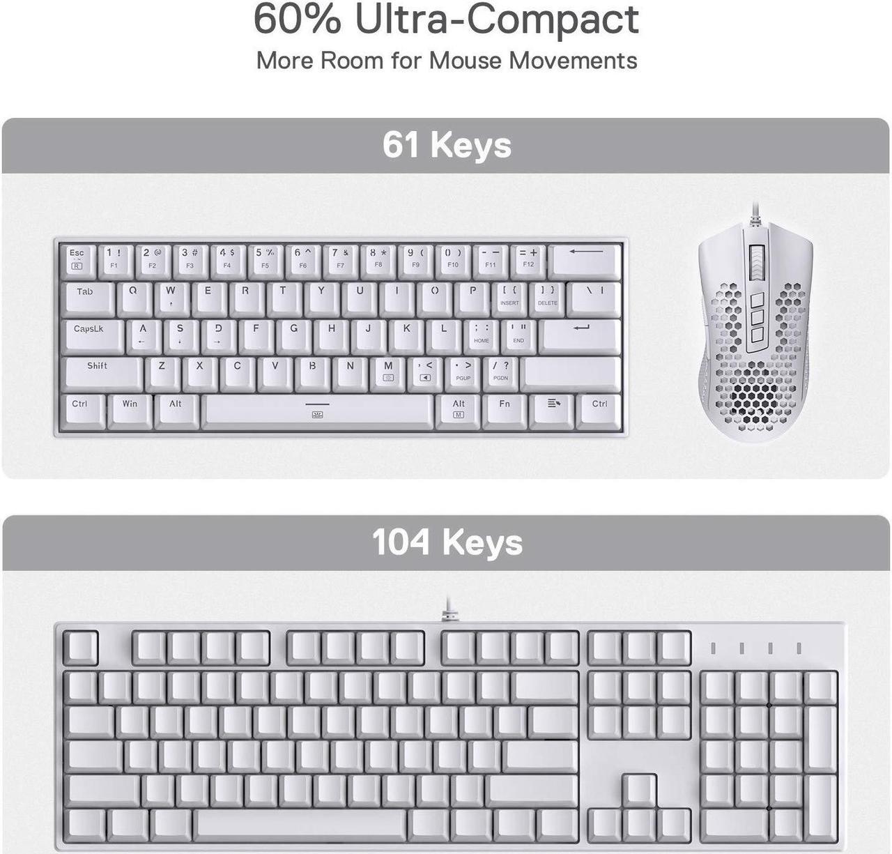 Alt view image 3 of 7 - Redragon K630 Dragonborn 60% Wired RGB Gaming Keyboard, 61 Keys Compact Mechanical Keyboard, Brown Switch White