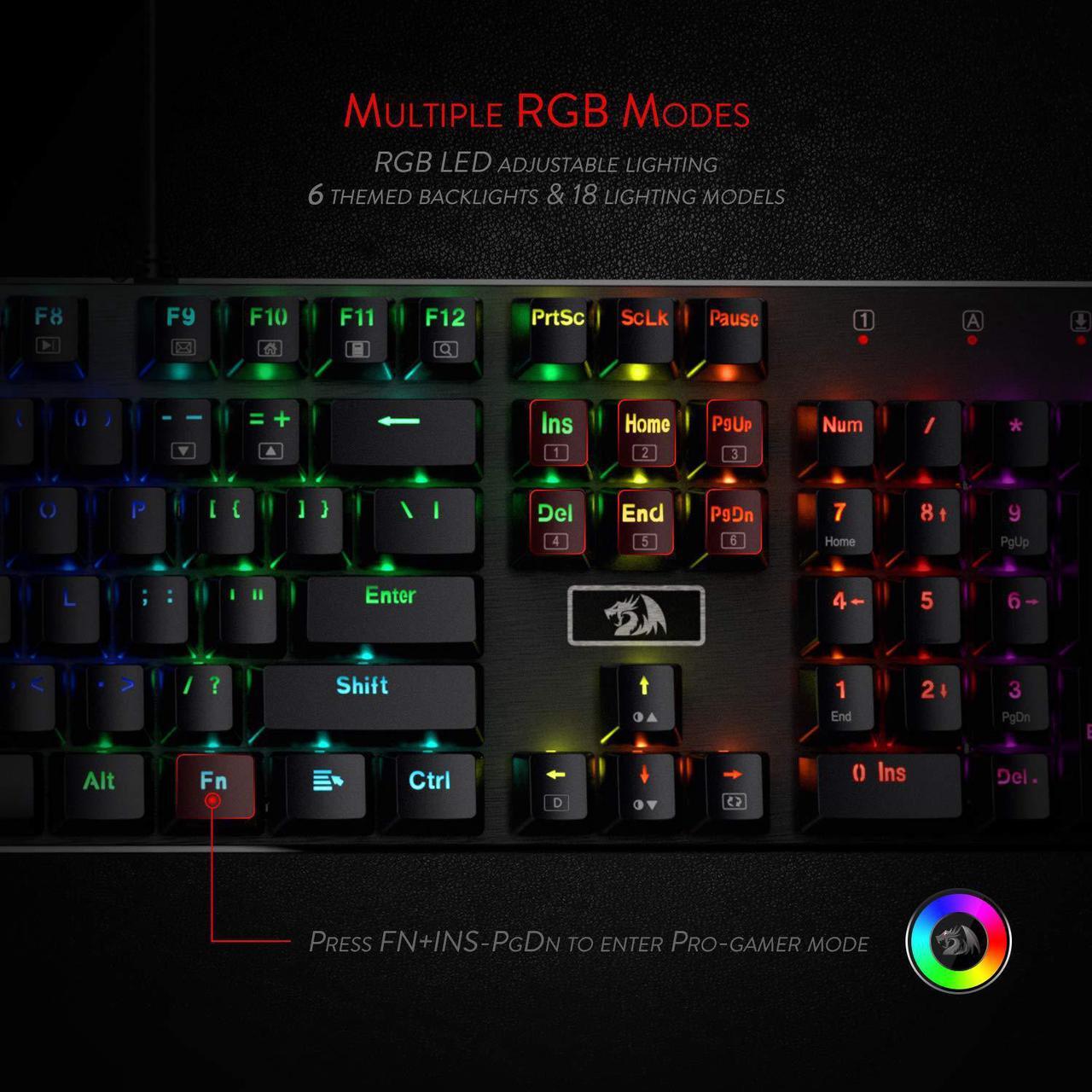 Alt view image 4 of 7 - Redragon K556 RGB LED Backlit Wired Mechanical Gaming Keyboard, Aluminum Base, 104 Standard Keys Red Switch