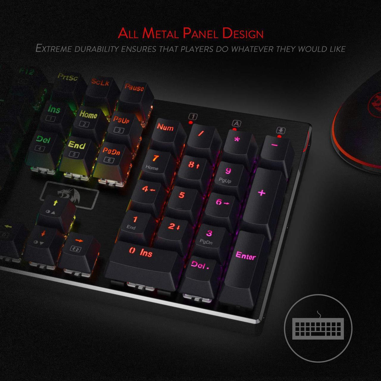 Alt view image 3 of 7 - Redragon K556 RGB LED Backlit Wired Mechanical Gaming Keyboard, Aluminum Base, 104 Standard Keys Red Switch