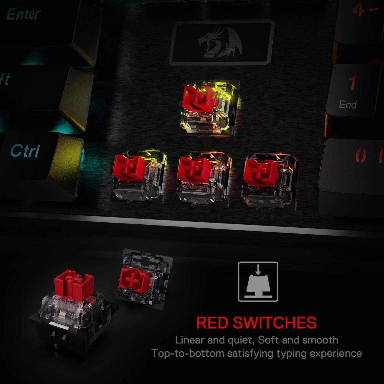 Alt view image 6 of 7 - Redragon K556 RGB LED Backlit Wired Mechanical Gaming Keyboard, Aluminum Base, 104 Standard Keys Red Switch