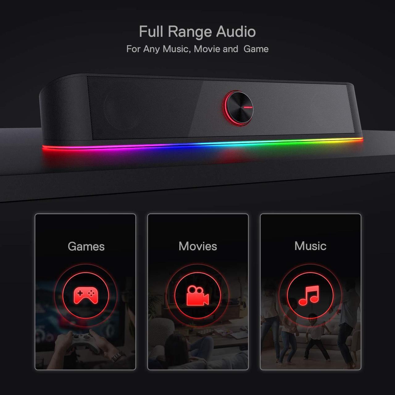 Alt view image 5 of 7 - Redragon GS560 Adiemus RGB Desktop Soundbar, 2.0 Channel Computer Speaker with Dynamic Lighting Bar Audio-Light Sync/Display, Touch-Control Backlit with Volume Knob, USB Powered w/ 3.5mm Cable