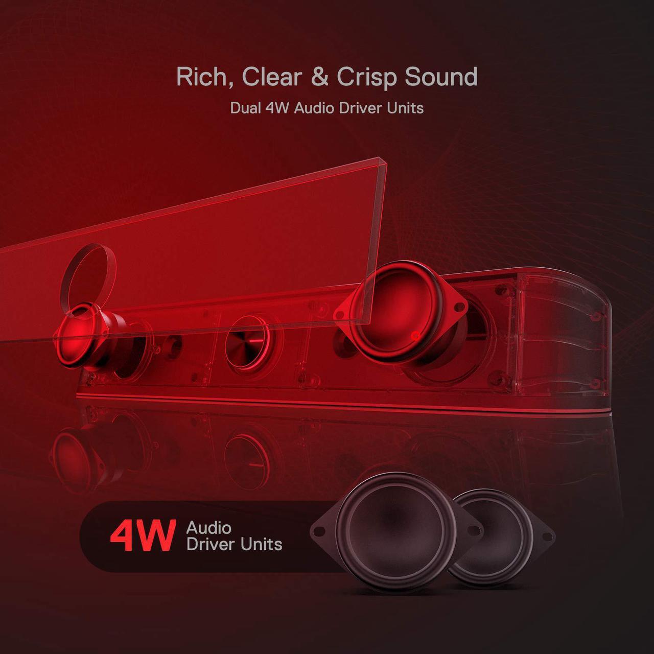 Alt view image 4 of 7 - Redragon GS560 Adiemus RGB Desktop Soundbar, 2.0 Channel Computer Speaker with Dynamic Lighting Bar Audio-Light Sync/Display, Touch-Control Backlit with Volume Knob, USB Powered w/ 3.5mm Cable