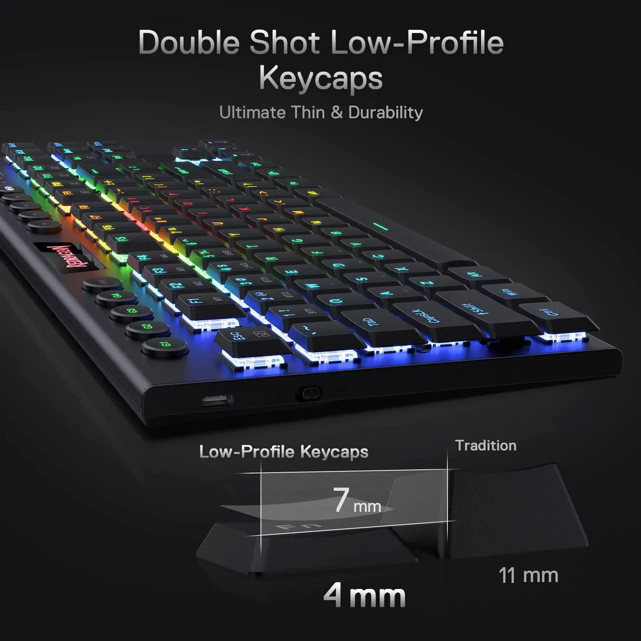 Alt view image 4 of 7 - Redragon K621 Horus TKL Wireless RGB Mechanical Keyboard, 5.0 BT/2.4 Ghz/Wired Three Modes 80% Ultra-Thin Low Profile Bluetooth Keyboard w/Dedicated Media Control & Linear Red Switches, Black