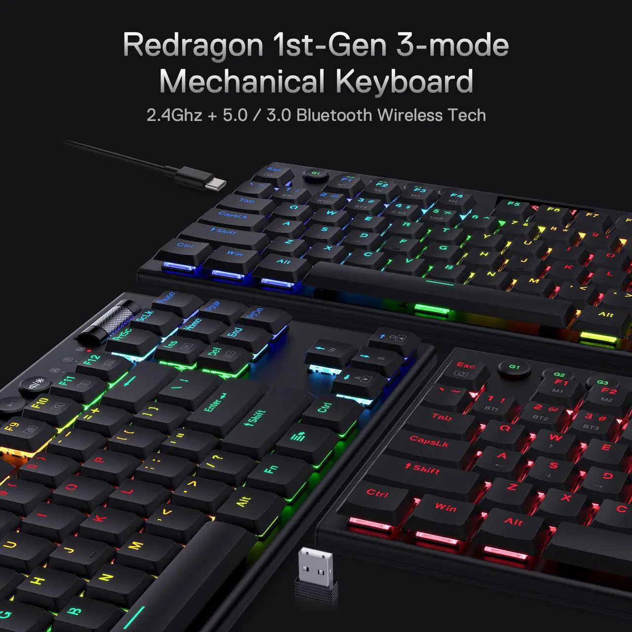 Alt view image 2 of 7 - Redragon K621 Horus TKL Wireless RGB Mechanical Keyboard, 5.0 BT/2.4 Ghz/Wired Three Modes 80% Ultra-Thin Low Profile Bluetooth Keyboard w/Dedicated Media Control & Linear Red Switches, Black