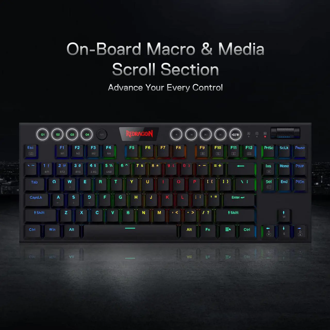 Alt view image 6 of 7 - Redragon K621 Horus TKL Wireless RGB Mechanical Keyboard, 5.0 BT/2.4 Ghz/Wired Three Modes 80% Ultra-Thin Low Profile Bluetooth Keyboard w/Dedicated Media Control & Linear Red Switches, Black