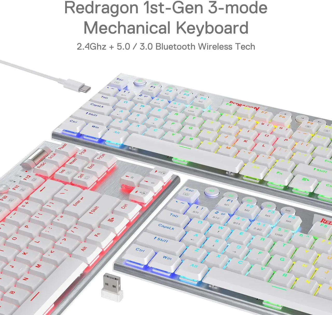Alt view image 2 of 7 - Redragon K621 Horus TKL Wireless RGB Mechanical Keyboard, 5.0 BT/2.4 Ghz/Wired Three Modes 80% Ultra-Thin Low Profile Bluetooth Keyboard w/Dedicated Media Control & Linear Red Switches, White