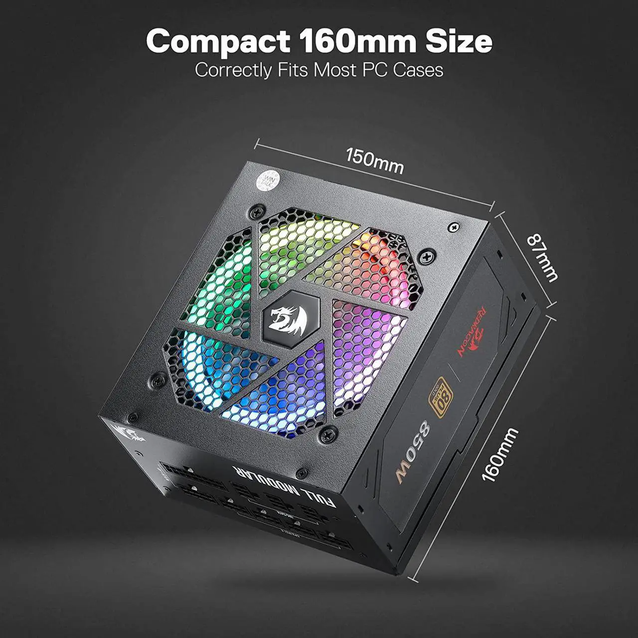 Alt view image 7 of 7 - Redragon PSU007 80+ Gold 850 Watt ATX Fully Modular Power Supply w/ 80 Plus Gold Certified, Compact 160mm Size and Low Noise RGB Fan 0 RPM, 100% Japanese Capacitors, Full Mod Cables