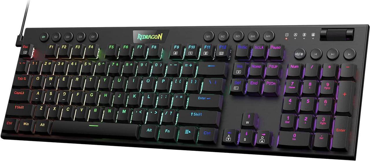 Main image of Redragon K619 Horus RGB Mechanical Keyboard, Ultra-Thin Designed Wired Gaming Keyboard w/Low Profile Keycaps, Dedicated Media Control & Linear Red Switch, Pro Software Supported
