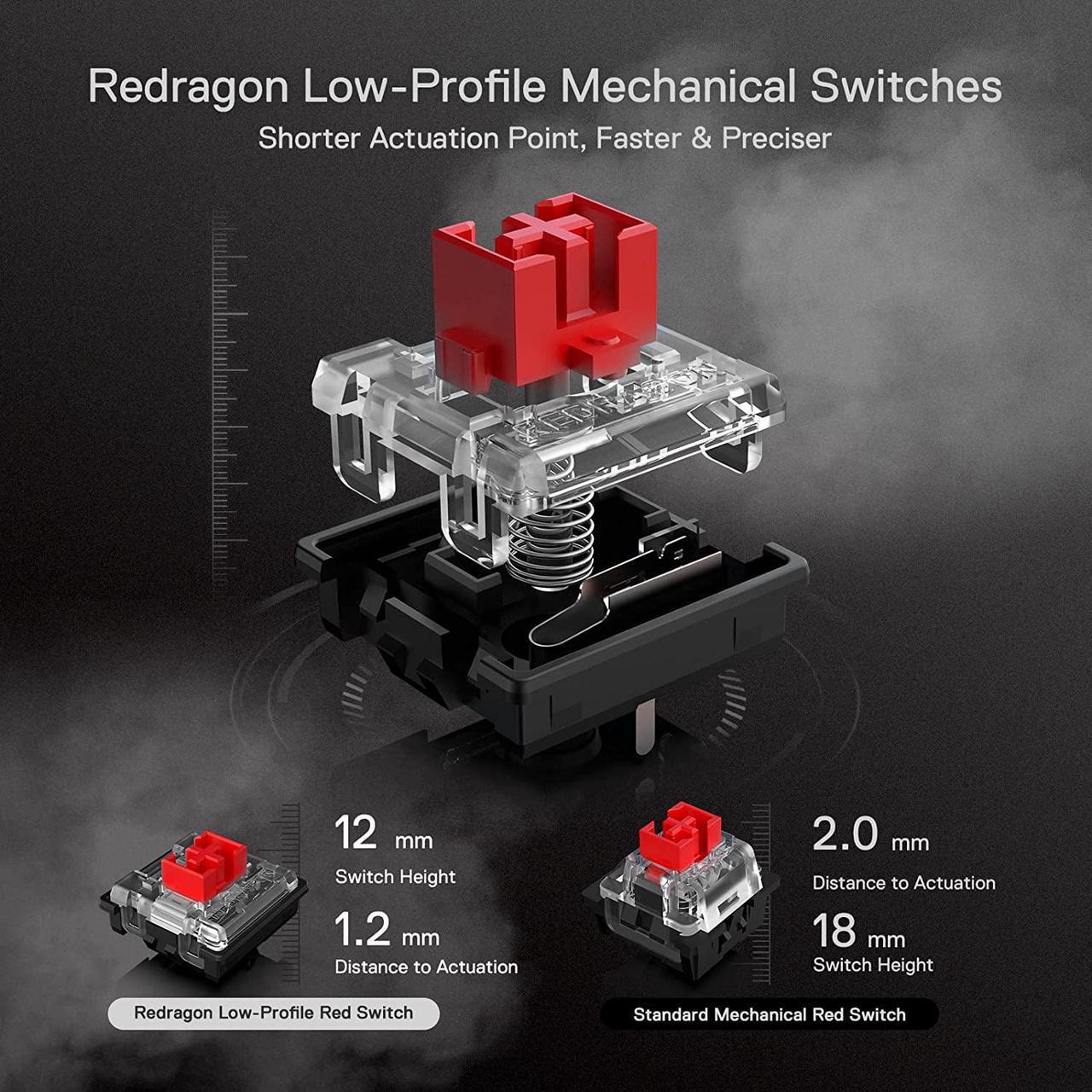 Alt view image 3 of 7 - Redragon K619 Horus RGB Mechanical Keyboard, Ultra-Thin Designed Wired Gaming Keyboard w/Low Profile Keycaps, Dedicated Media Control & Linear Red Switch, Pro Software Supported