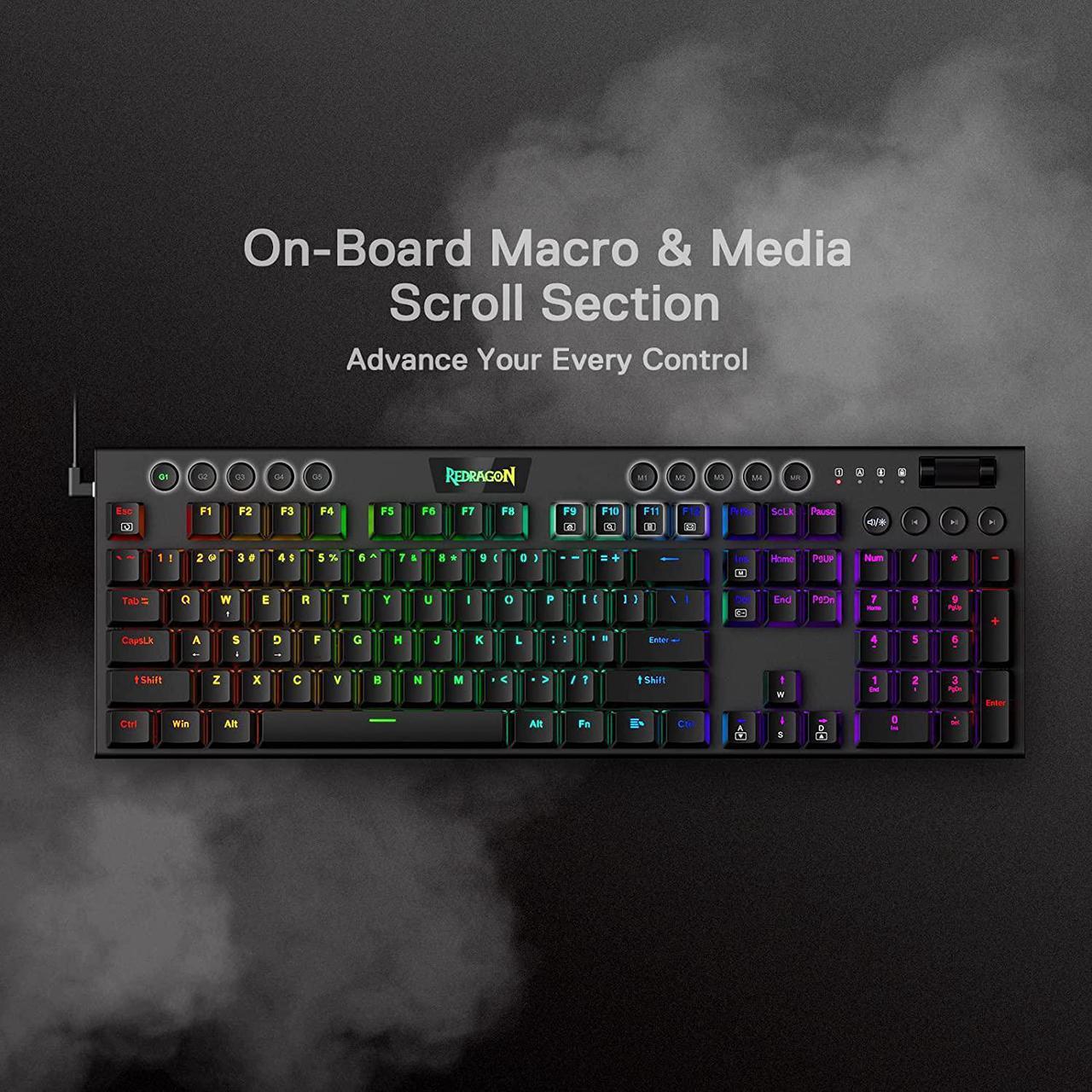 Alt view image 6 of 7 - Redragon K619 Horus RGB Mechanical Keyboard, Ultra-Thin Designed Wired Gaming Keyboard w/Low Profile Keycaps, Dedicated Media Control & Linear Red Switch, Pro Software Supported