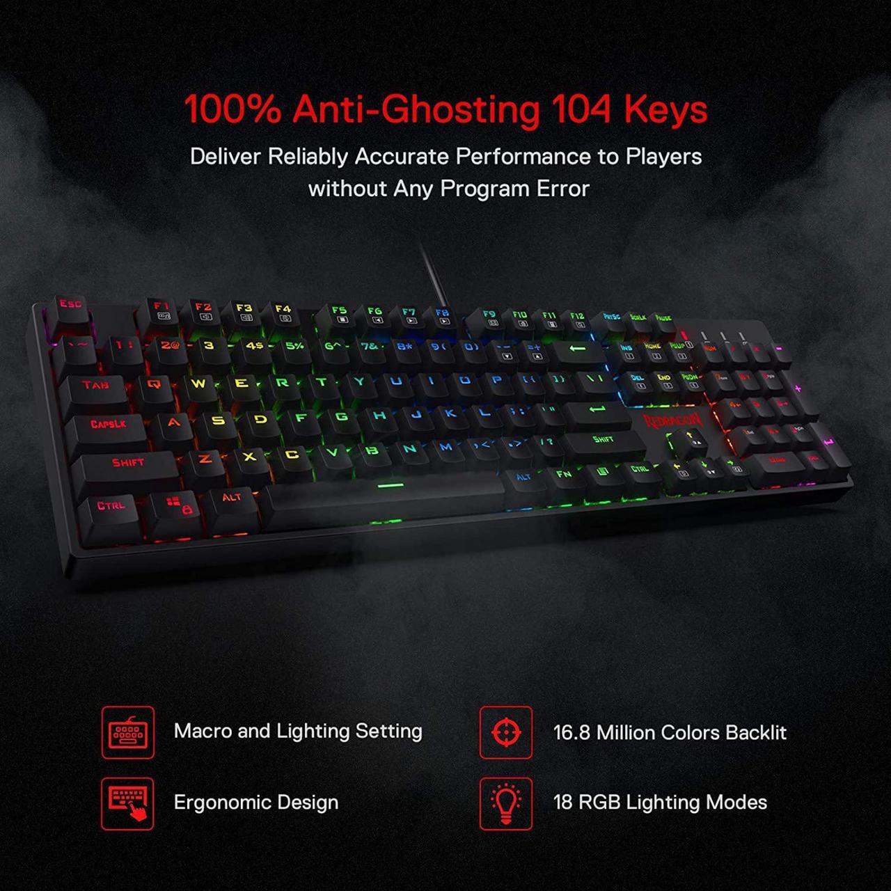 Alt view image 7 of 7 - Redragon K582 SURARA RGB LED Backlit Mechanical Gaming Keyboard with 104 Keys-Linear and Quiet-Red Switches