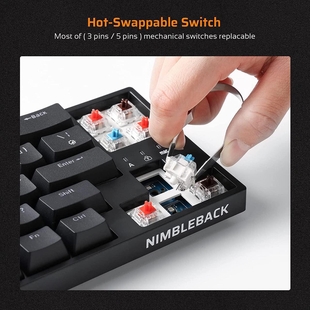 Alt view image 4 of 7 - LTC NB681 Nimbleback Wired 65% Mechanical Keyboard, RGB Backlit Ultra-Compact 68 Keys Gaming Keyboard with Hot-Swappable Switch and Stand-Alone Arrow/Control Keys (Hot Swappable Blue Switch, Black)