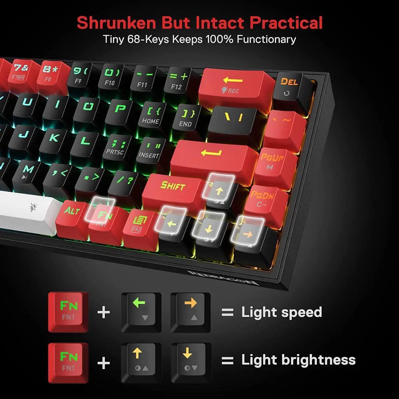 Alt view image 5 of 8 - Redragon K631 PRO 65% 3-Mode Wireless RGB Gaming Keyboard, 68 Keys Hot-Swappable Compact Mechanical Keyboard w/Hot-Swap Free-Mod PCB Socket & Dedicated Arrow Keys, Quiet Red Linear Switch