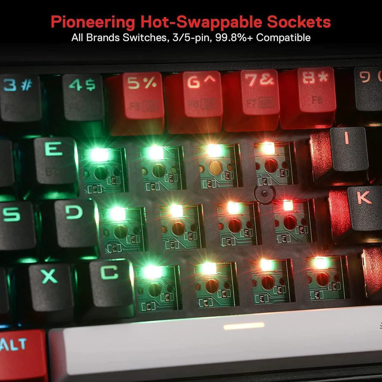 Alt view image 6 of 8 - Redragon K631 PRO 65% 3-Mode Wireless RGB Gaming Keyboard, 68 Keys Hot-Swappable Compact Mechanical Keyboard w/Hot-Swap Free-Mod PCB Socket & Dedicated Arrow Keys, Quiet Red Linear Switch