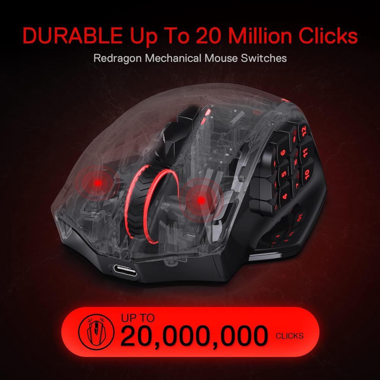 Alt view image 7 of 7 - Redragon M913 Impact Elite Wireless Gaming Mouse, 16000 DPI Wired/Wireless RGB Gamer Mouse with 16 Programmable Buttons, 45 Hr Battery and Pro Optical Sensor, 12 Side Buttons MMO Mouse