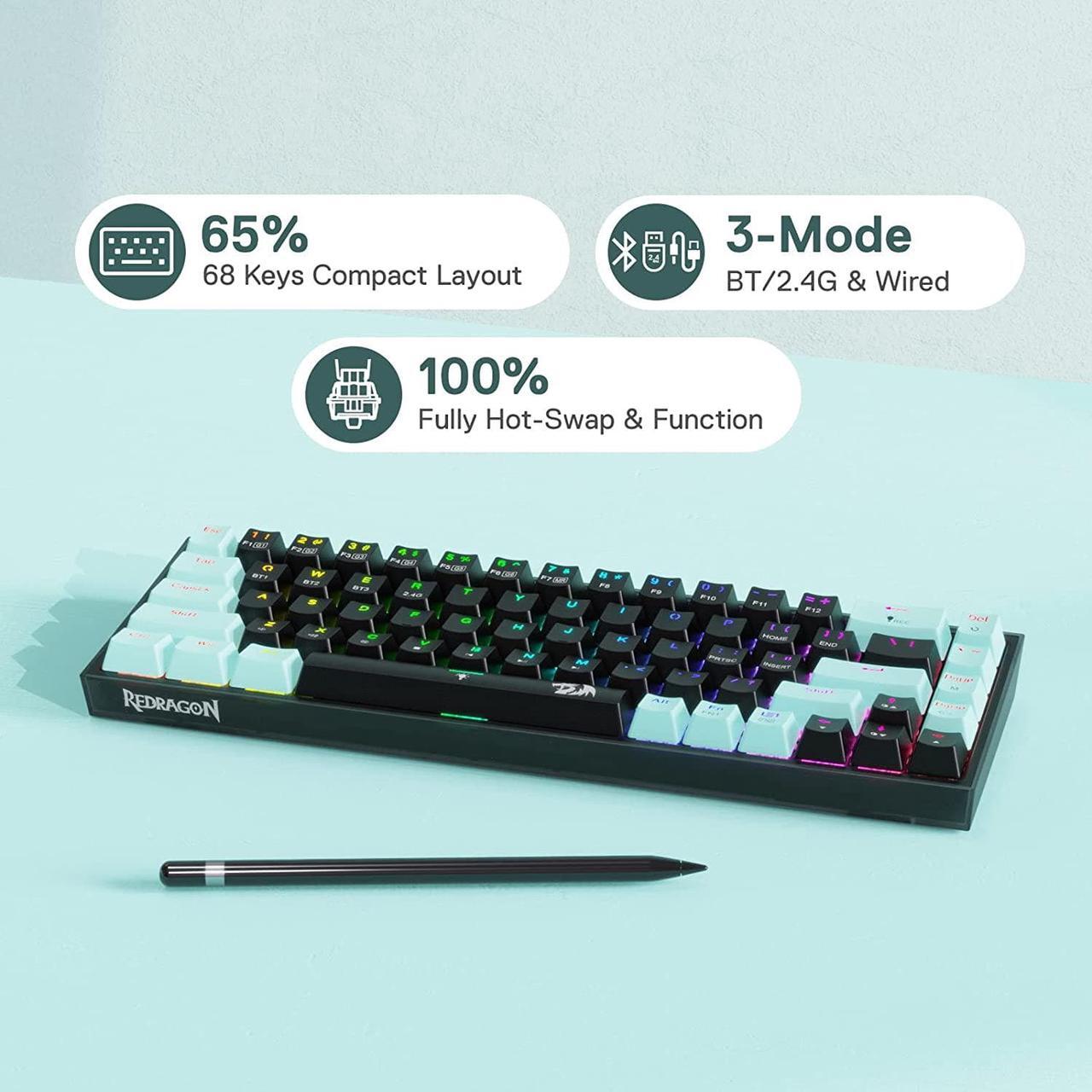 Alt view image 2 of 7 - Redragon K631 PRO SE 65% 3-Mode Wireless RGB Gaming Keyboard, 68 Keys Hot-Swappable Compact Mechanical Keyboard w/Hot-Swap Free-Mod PCB Socket & Translucent Board, Custom Quiet Linear Switch