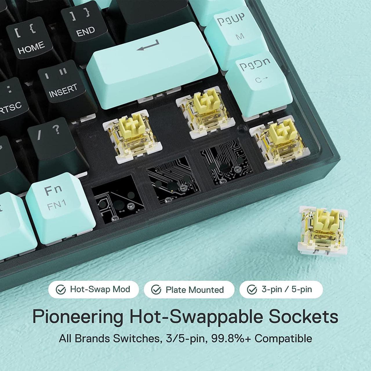 Alt view image 6 of 7 - Redragon K631 PRO SE 65% 3-Mode Wireless RGB Gaming Keyboard, 68 Keys Hot-Swappable Compact Mechanical Keyboard w/Hot-Swap Free-Mod PCB Socket & Translucent Board, Custom Quiet Linear Switch