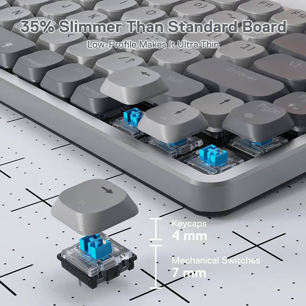 Alt view image 6 of 7 - Redragon K652 75% Wireless RGB Mechanical Keyboard, Bluetooth/2.4Ghz/Wired Tri-Mode 84 Keys Ultra-Thin Gaming Keyboard w/Aluminum Top Plate, 100% Supported Win/Mac System & Low Profile Blue Switch