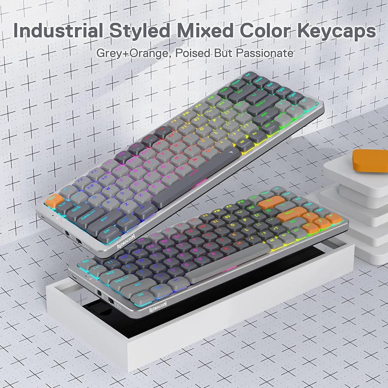 Alt view image 7 of 7 - Redragon K652 75% Wireless RGB Mechanical Keyboard, Bluetooth/2.4Ghz/Wired Tri-Mode 84 Keys Ultra-Thin Gaming Keyboard w/Aluminum Top Plate, 100% Supported Win/Mac System & Low Profile Blue Switch