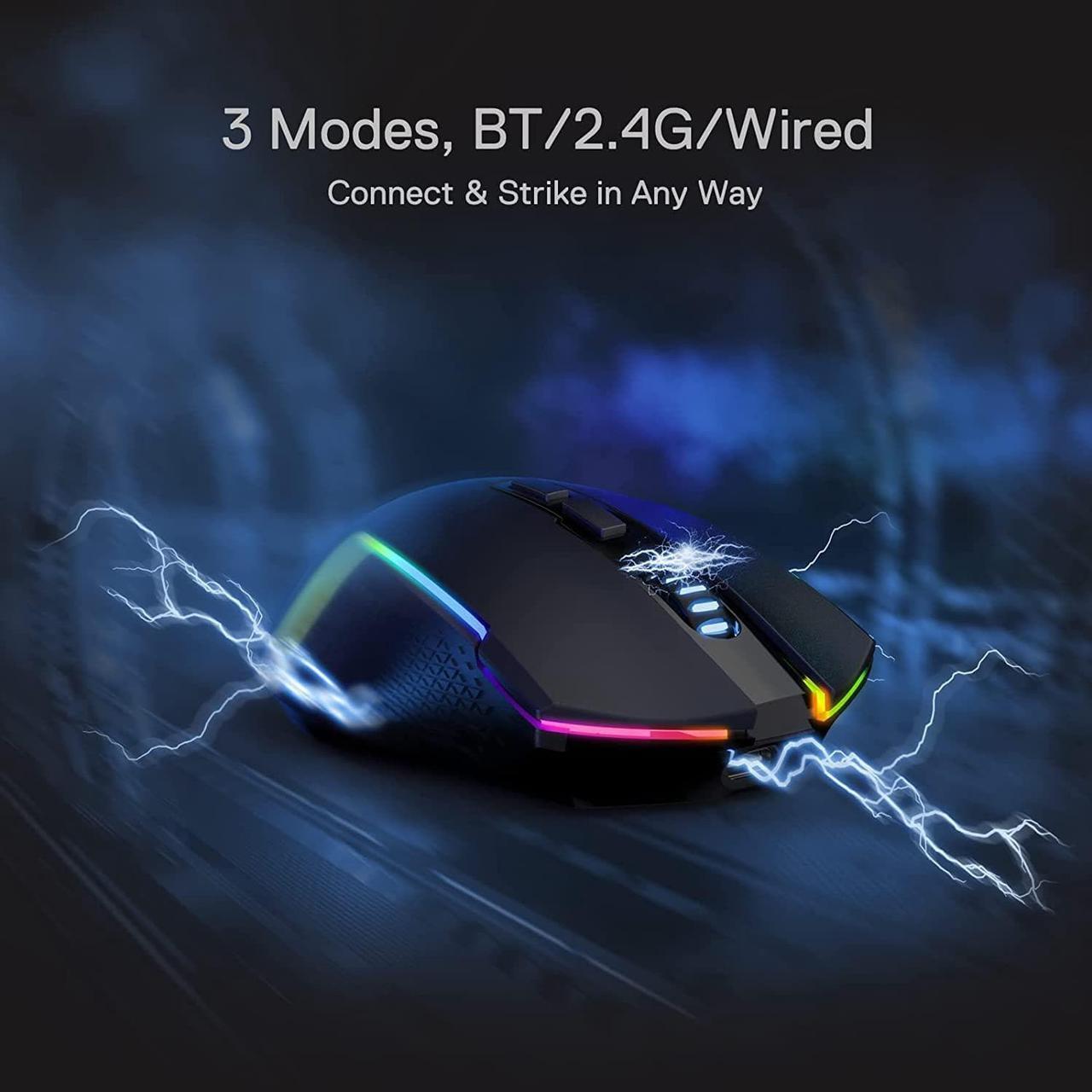 Alt view image 3 of 7 - Redragon M693 Wireless Bluetooth Gaming Mouse, 8000 DPI Wired/Wireless Gamer Mouse w/ 3-Mode Connection, BT & 2.4G Wireless, 7 Macro Buttons, Durable Power Capacity and RGB Backlight for PC/Mac/Laptop