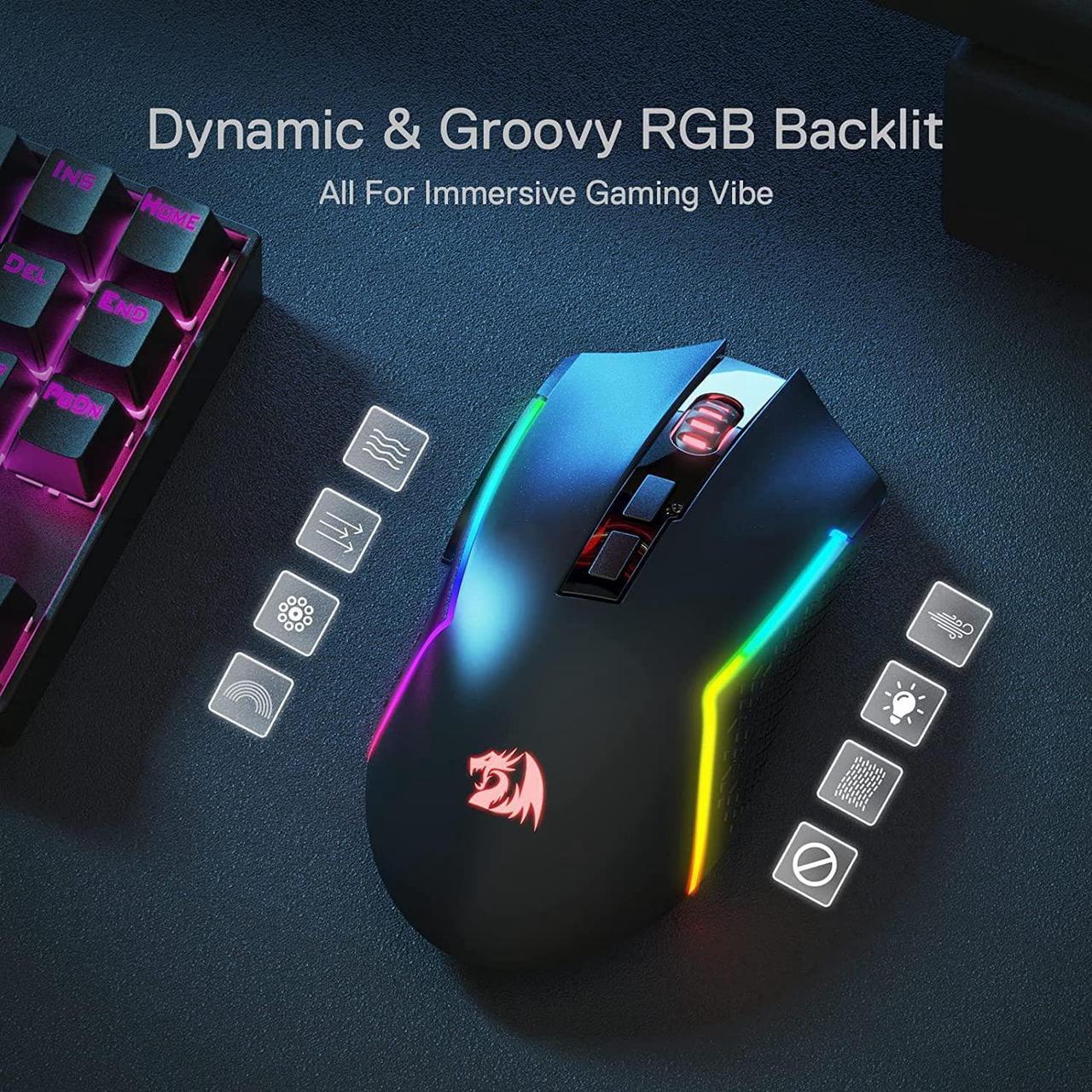 Alt view image 4 of 7 - Redragon M693 Wireless Bluetooth Gaming Mouse, 8000 DPI Wired/Wireless Gamer Mouse w/ 3-Mode Connection, BT & 2.4G Wireless, 7 Macro Buttons, Durable Power Capacity and RGB Backlight for PC/Mac/Laptop
