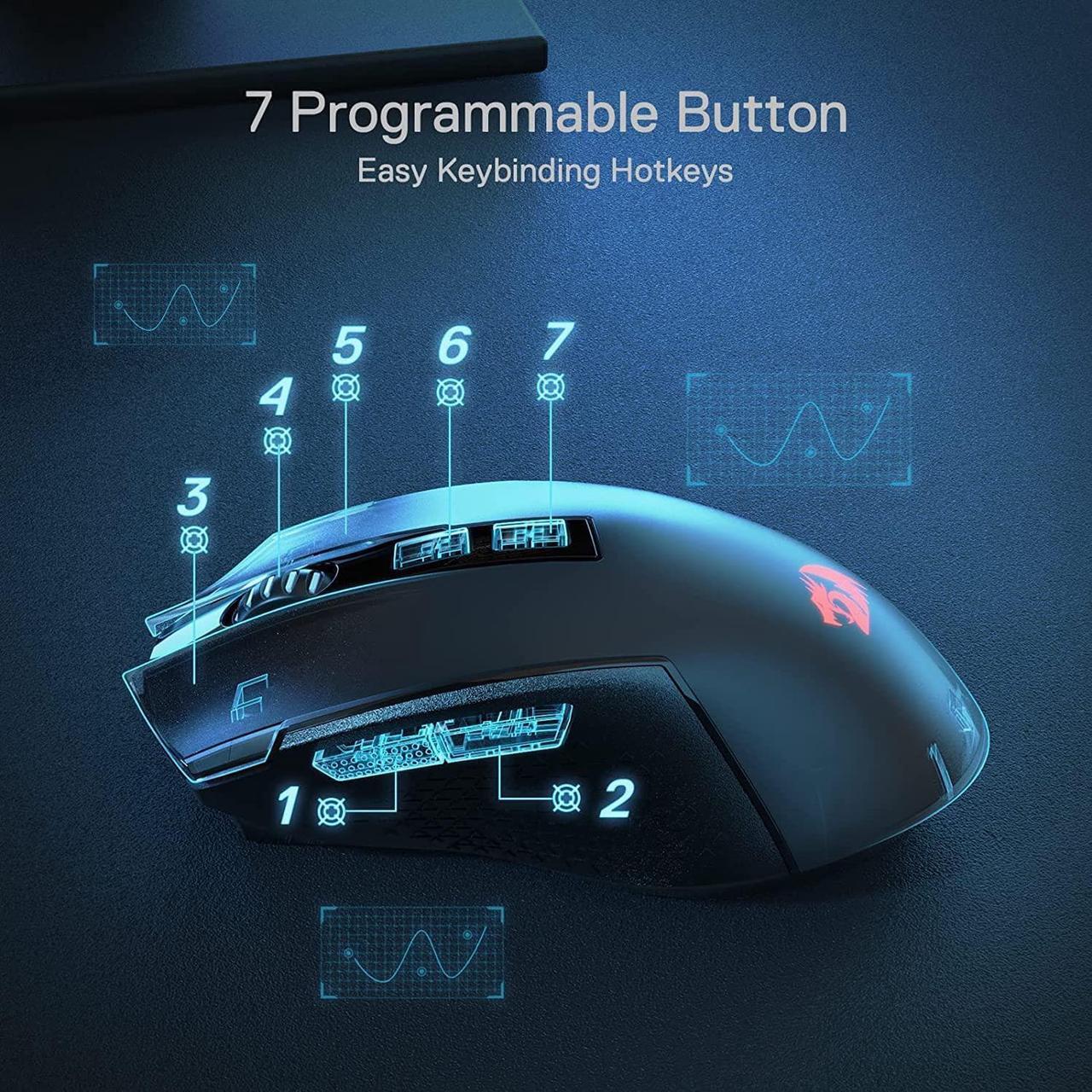 Alt view image 7 of 7 - Redragon M693 Wireless Bluetooth Gaming Mouse, 8000 DPI Wired/Wireless Gamer Mouse w/ 3-Mode Connection, BT & 2.4G Wireless, 7 Macro Buttons, Durable Power Capacity and RGB Backlight for PC/Mac/Laptop