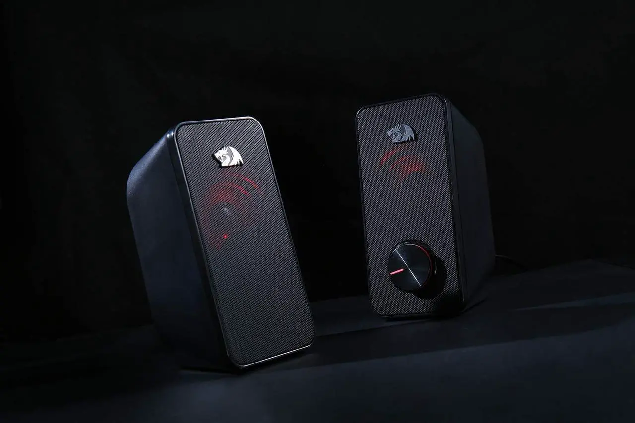 Alt view image 5 of 7 - Redragon GS500 Stentor PC Gaming Speaker, 2.0 Channel Stereo Desktop Computer Speaker with Red Backlight, Quality Bass and Crystal Clear Sound, USB Powered with a 3.5mm Connector
GS500