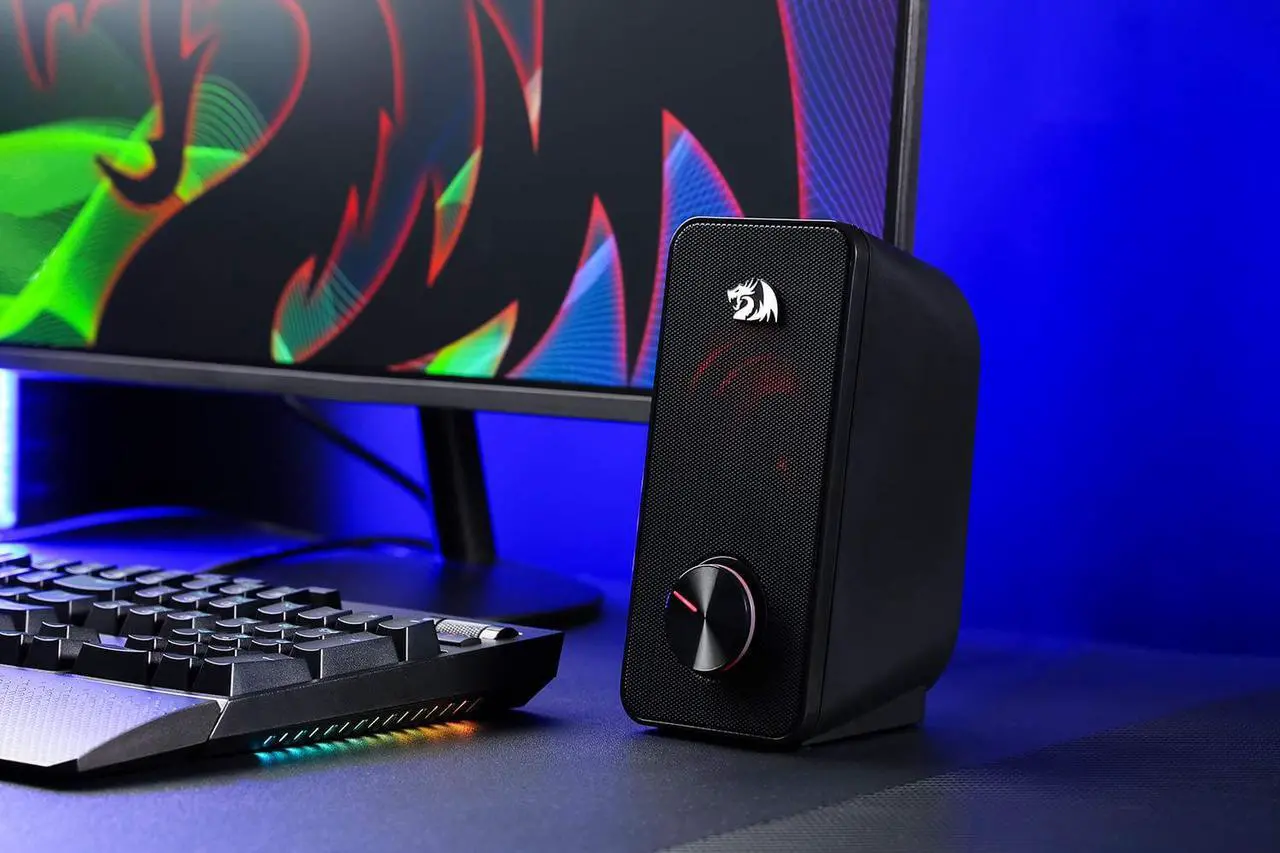 Alt view image 6 of 7 - Redragon GS500 Stentor PC Gaming Speaker, 2.0 Channel Stereo Desktop Computer Speaker with Red Backlight, Quality Bass and Crystal Clear Sound, USB Powered with a 3.5mm Connector
GS500