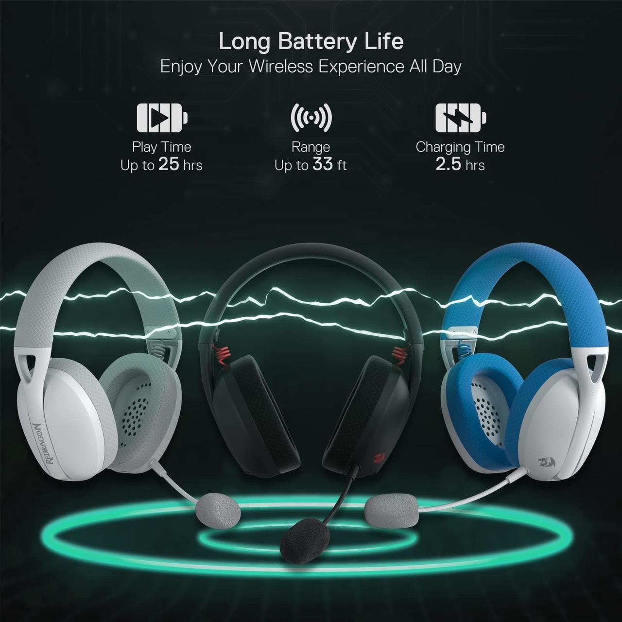 Alt view image 6 of 7 - Redragon H848 Bluetooth Wireless Gaming Headset - Lightweight - 7.1 Surround Sound - 40MM Drivers - Detachable Microphone - Multi Platforms for PC, PS5/4/3, Switch, Mobile