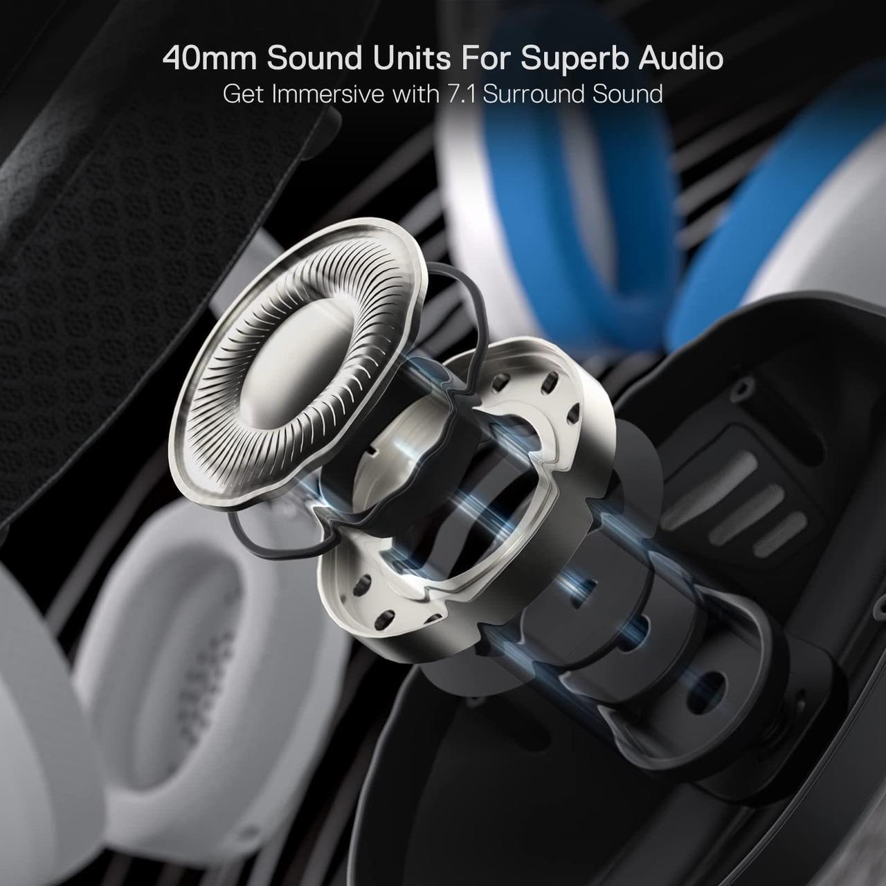 Alt view image 4 of 7 - Redragon H848 Bluetooth Wireless Gaming Headset - Lightweight - 7.1 Surround Sound - 40MM Drivers - Detachable Microphone - Multi Platforms for PC, PS5/4/3, Switch, Mobile Grey