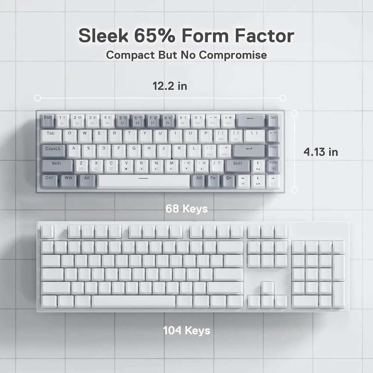 Alt view image 2 of 7 - Redragon K631 Gery 65% Wired RGB Gaming Keyboard, 68 Keys Compact Mechanical Keyboard w/100% Hot-Swap Socket, Free-Mod Plate Mounted PCB & Dedicated Arrow Keys, Quiet Red Switch
