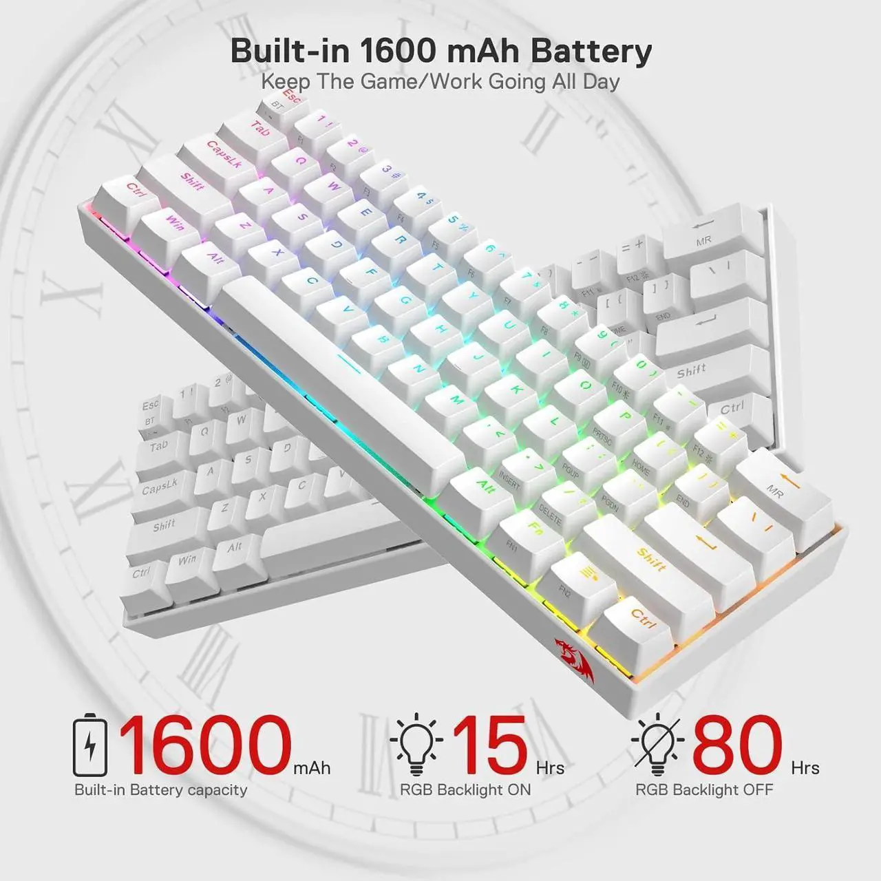 Alt view image 5 of 7 - Redragon K530 Pro Draconic 60% Wireless RGB Mechanical Keyboard, BT/2.4Ghz/Wired 3-Mode 61 Keys Compact Gaming Keyboard w/Hot-Swap Socket, Free-Mod Plate Mounted PCB & Clicky Blue Switch