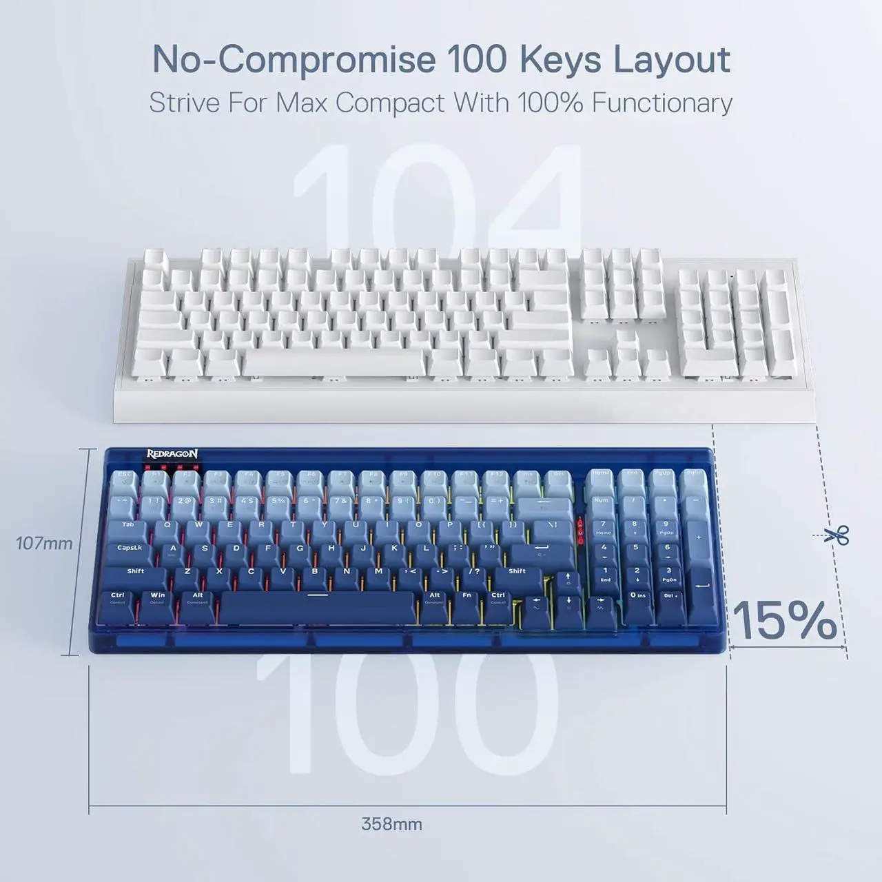 Alt view image 4 of 7 - Redragon K656 PRO 3-Mode Wireless RGB Gaming Keyboard, 100 Keys Mechanical Keyboard w/Translucent Board, Hot-Swappable Socket, Sound Absorbing Foam & Custom Tactile Switch, Gradient BlueMade