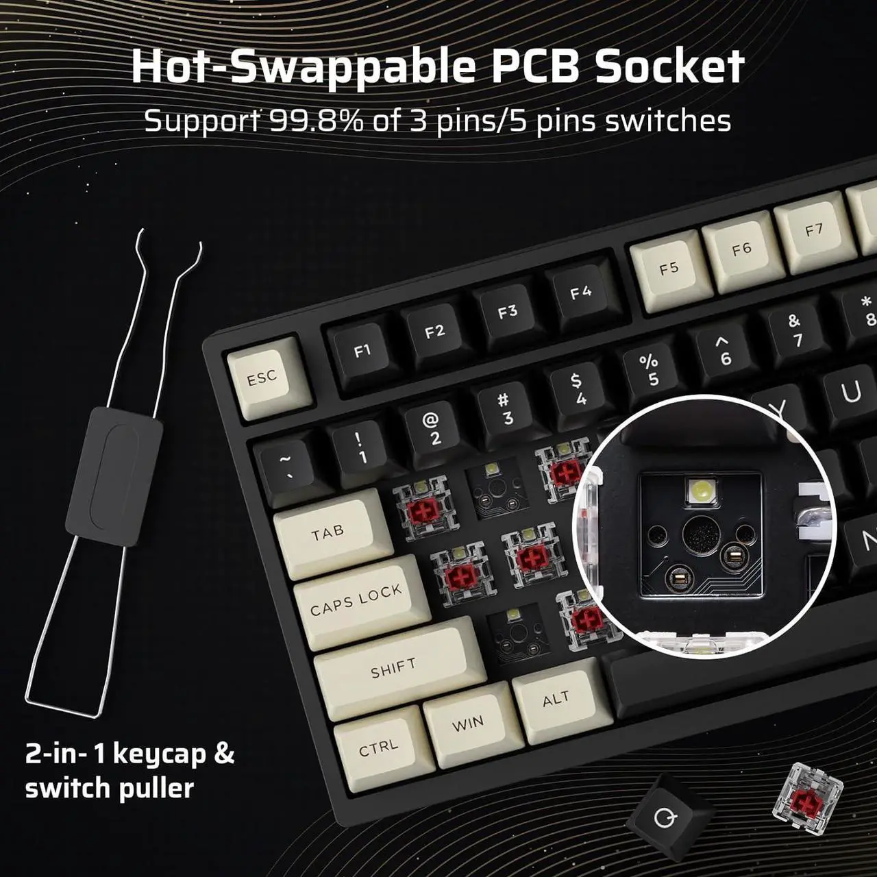 Alt view image 3 of 7 - LTC Nimbleback NB831 Wireless 75% 3-Mode BT5.0/2.4Ghz/USB-C Wired Hot Swappable Mechanical Keyboard, 81-Keys RGB Compact Gaming Keyboard with Knob, Sound Absorbing Pads, PBT Keycaps, Pro Driver,Cookie