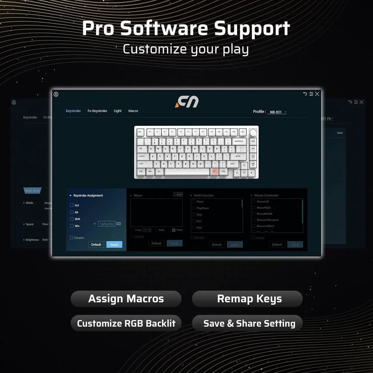 Alt view image 6 of 7 - LTC Nimbleback NB831 Wireless 75% 3-Mode BT5.0/2.4Ghz/USB-C Wired Hot Swappable Mechanical Keyboard, 81-Keys RGB Compact Gaming Keyboard with Knob, Sound Absorbing Pads, PBT Keycaps, Pro Driver,Cookie