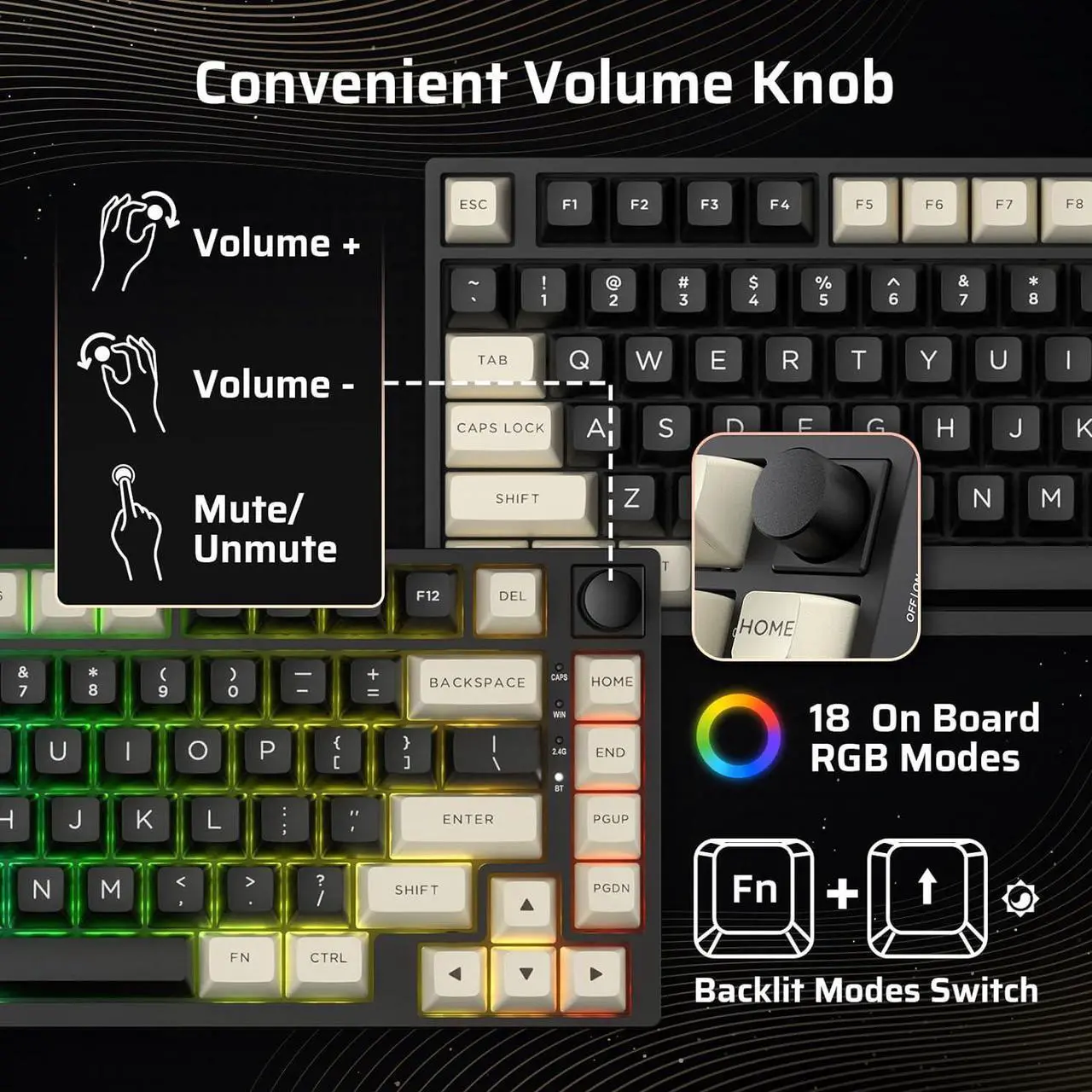 Alt view image 7 of 7 - LTC Nimbleback NB831 Wireless 75% 3-Mode BT5.0/2.4Ghz/USB-C Wired Hot Swappable Mechanical Keyboard, 81-Keys RGB Compact Gaming Keyboard with Knob, Sound Absorbing Pads, PBT Keycaps, Pro Driver,Cookie