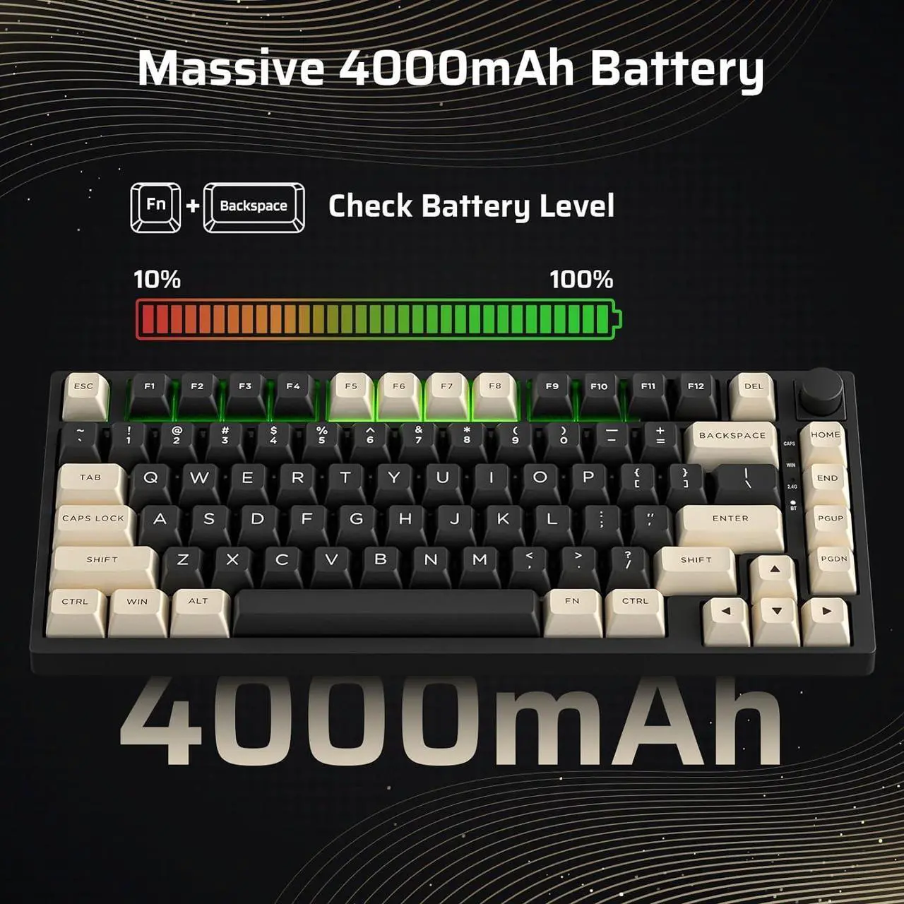 Alt view image 5 of 7 - LTC Nimbleback NB831 Wireless 75% 3-Mode BT5.0/2.4Ghz/USB-C Wired Hot Swappable Mechanical Keyboard, 81-Keys RGB Compact Gaming Keyboard with Knob, Sound Absorbing Pads, PBT Keycaps, Pro Driver,Cookie