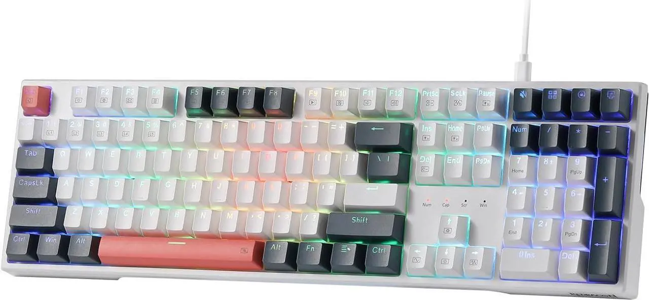 Main image of Redragon K668 RGB Gaming Keyboard, 108 Keys Wired Mechanical Keyboard w/Extra 4 Hotkeys, Sound Absorbing Foams, Upgraded Hot-swappable Socket, Mixed Color Keycaps x 2 Sets, Red Switch