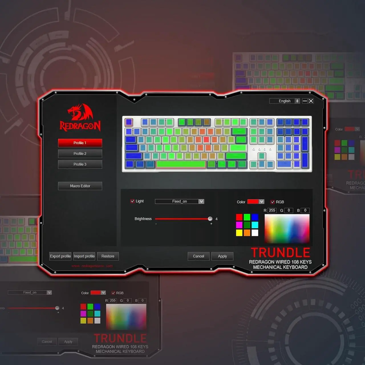 Alt view image 3 of 7 - Redragon K668 RGB Gaming Keyboard, 108 Keys Wired Mechanical Keyboard w/Extra 4 Hotkeys, Sound Absorbing Foams, Upgraded Hot-swappable Socket, Mixed Color Keycaps x 2 Sets, Red Switch