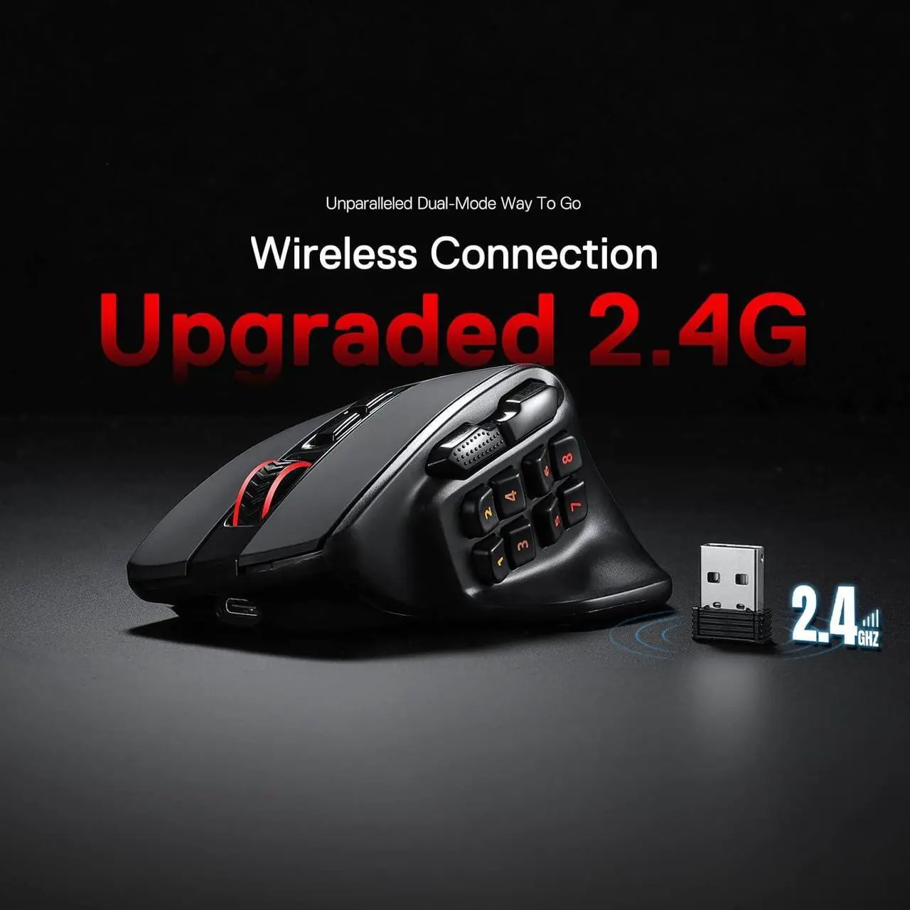 Alt view image 4 of 6 - Redragon M811 PRO Wireless MMO Gaming Mouse, 15 Programmable Buttons RGB Gamer Mouse w/Ergonomic Natural Grip Build, 10 Side Macro Keys, Software Supports DIY Keybinds & Backlit