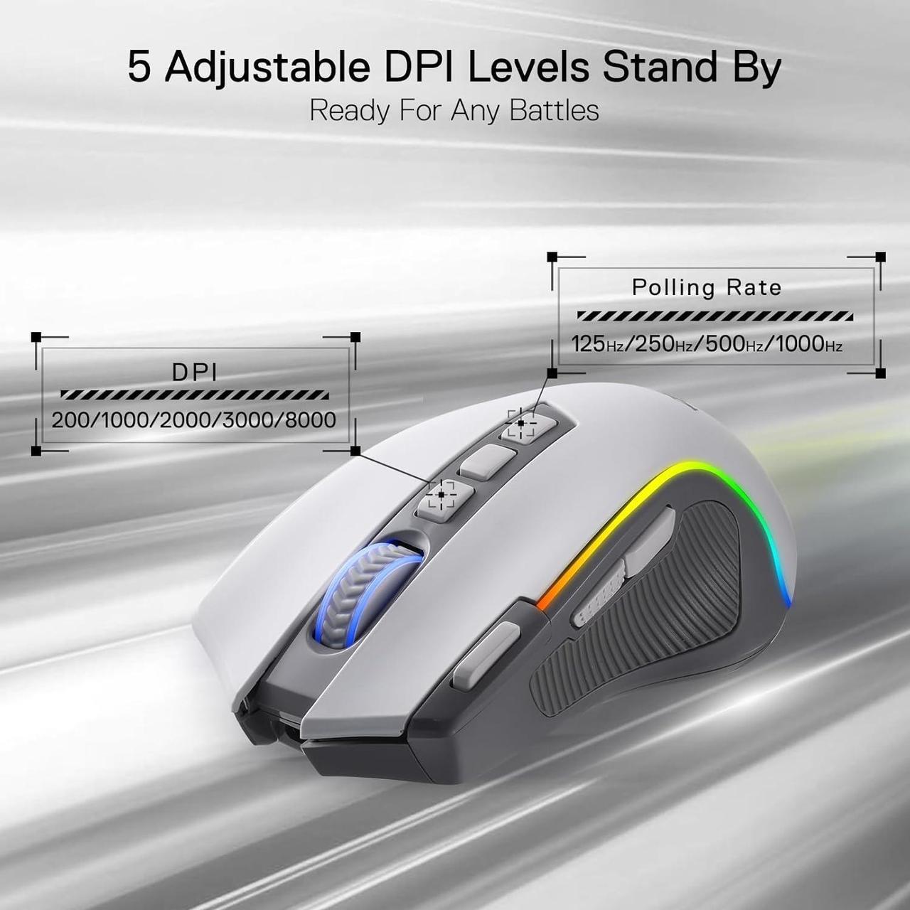 Alt view image 7 of 7 - Redragon M612 PRO RGB Gaming Mouse, 8000 DPI BT Wired/Wireless Optical Gamer Mouse 9 Programmable Buttons & 7 Backlit Modes,Software Supports DIY Keybinds Rapid Fire Button,Gray