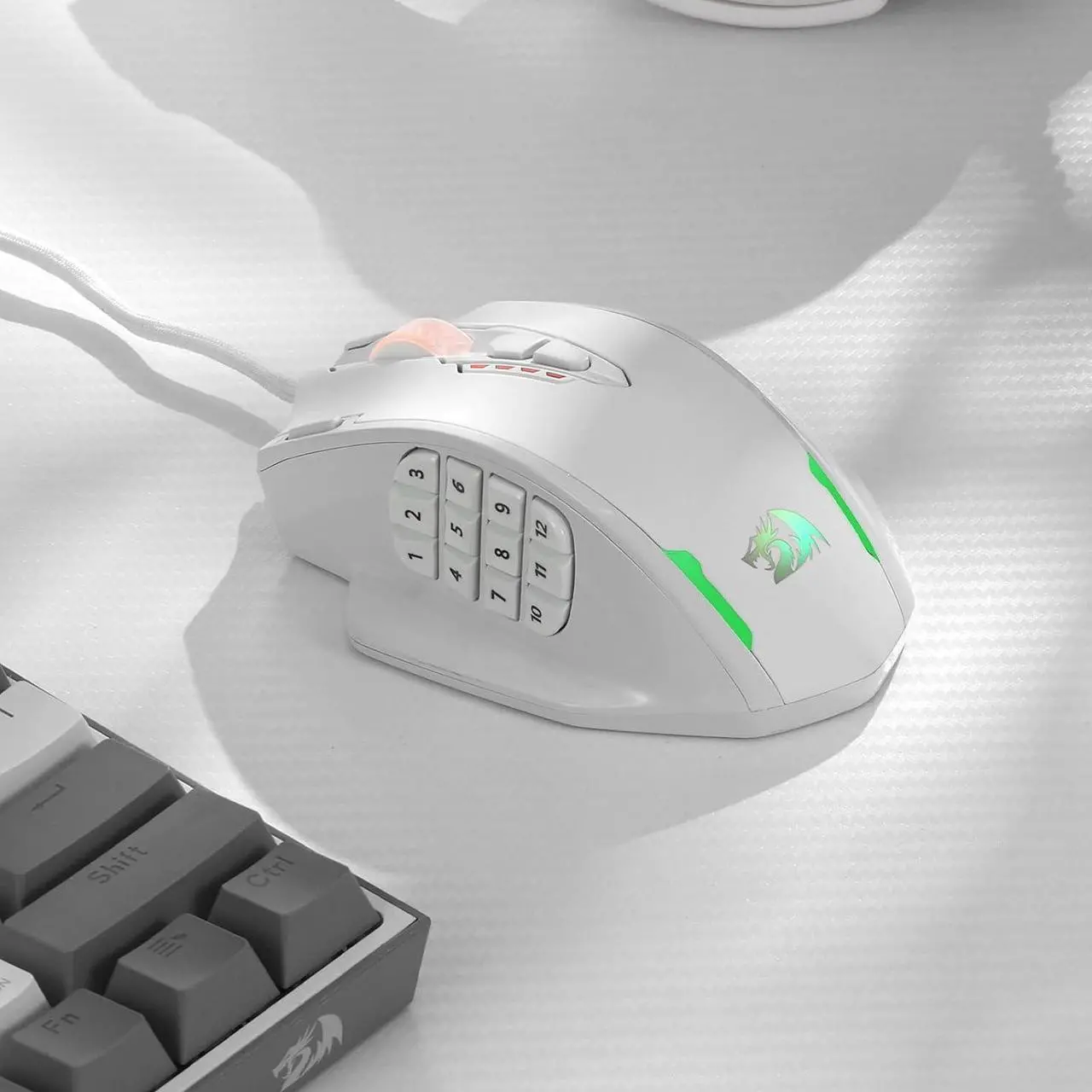 Alt view image 6 of 7 - Redragon M908 Impact RGB LED MMO Gaming Mouse with 12 Side Buttons, Optical Wired Ergonomic Gamer Mouse with Max 12,400DPI, High Precision, 18 Programmable Macro Shortcuts, Comfort Grip, White