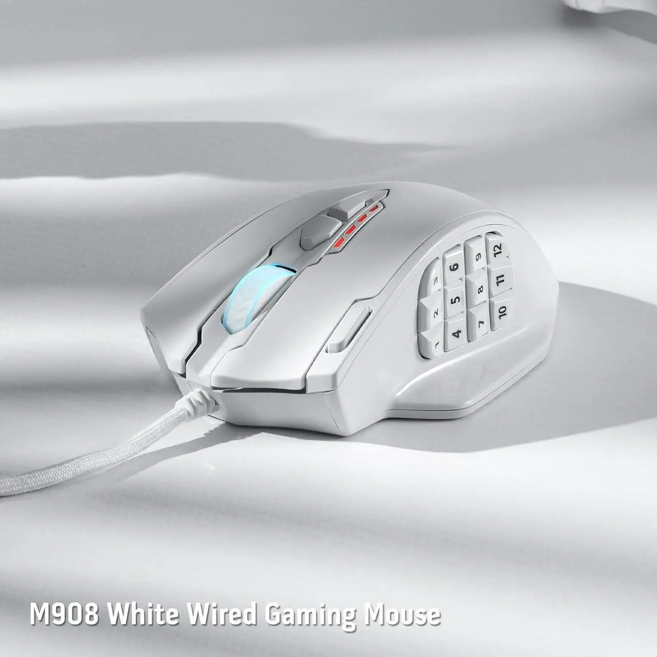 Alt view image 7 of 7 - Redragon M908 Impact RGB LED MMO Gaming Mouse with 12 Side Buttons, Optical Wired Ergonomic Gamer Mouse with Max 12,400DPI, High Precision, 18 Programmable Macro Shortcuts, Comfort Grip, White