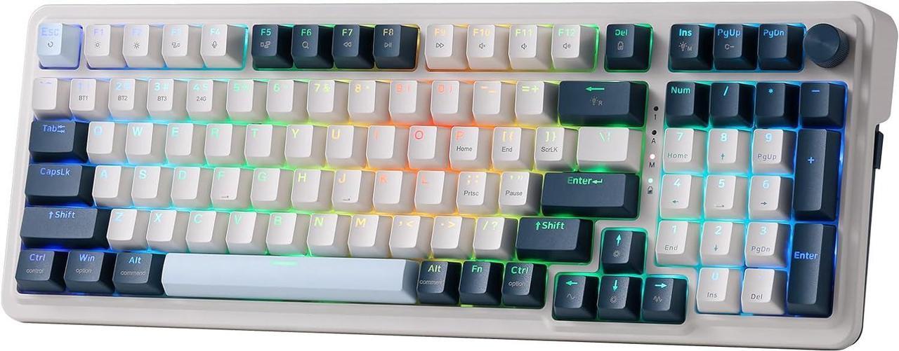 Main image of Redragon K686 PRO 98 Keys Wireless Gasket RGB Gaming Keyboard, 3-Mode Win/Mac Mechanical Keyboard w/5-Layer Noise Dampening, Dedicated Knob Control & Hot-Swap in Linear Red Switch, Blue Himmel Color